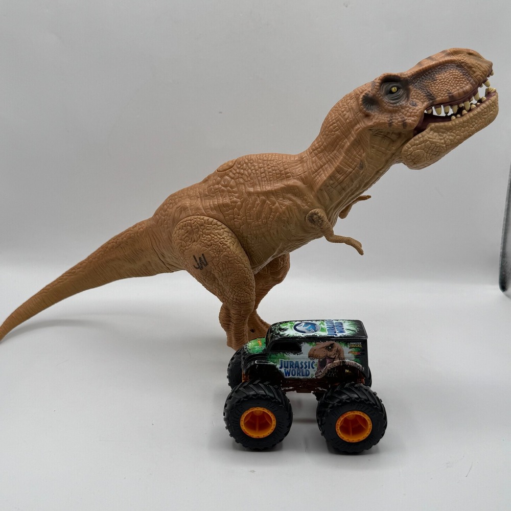 Jurassic World Hasbro T-Rex Action Figure & Hot Wheels Monster Truck Set Brown
